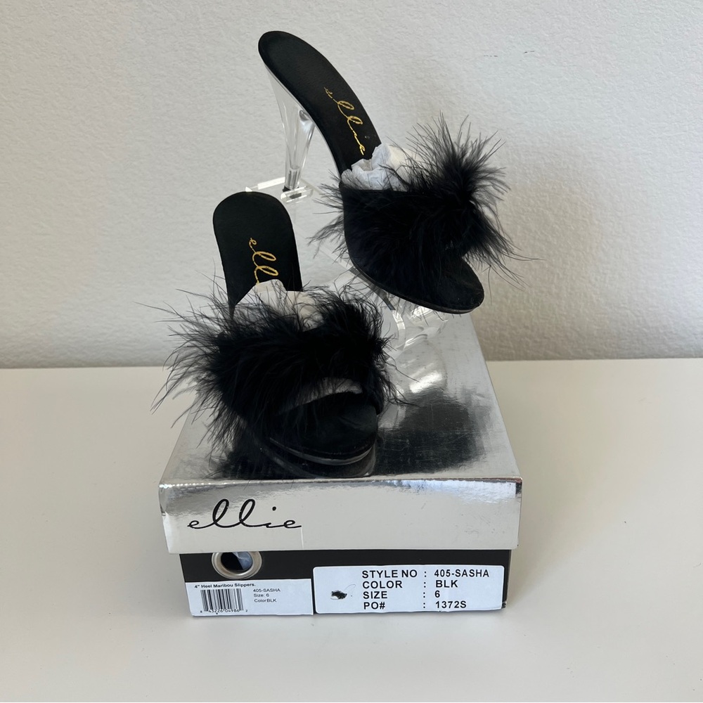 Ellie Black Feathered Heels